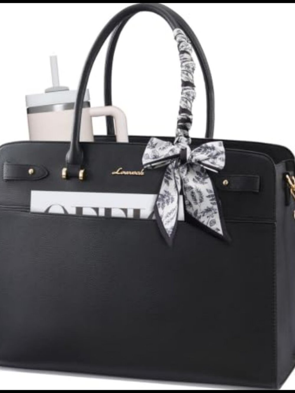 LOVEVOOK 15.6 Inch Faux Leather Laptop Tote Work Bag Waterproof Briefcase